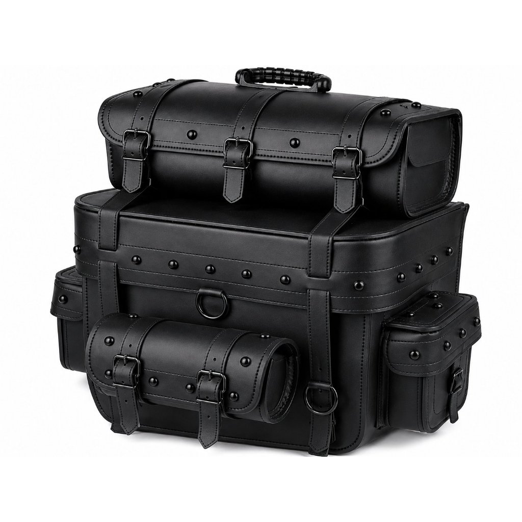Alforge Traseiro (Bolsa) 62 Litros Couro c/ Cravos (p/ capacete ) com argolas para cadeado