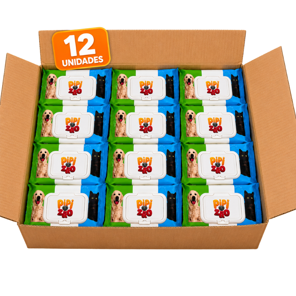 Lenço Umedecido Pet - Toalhas Umedecidas Cães e Gatos - Pipizão - Kit c/12 Pacotes