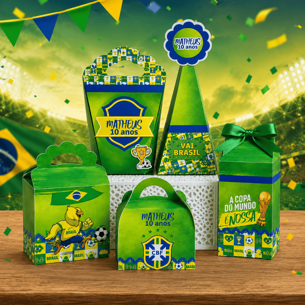 Kit Personalizado Para Lembrancinha Brasil, Copa do Mundo, Futebol (PEGUE E MONTE)/Kit Caixinhas Personalizadas
