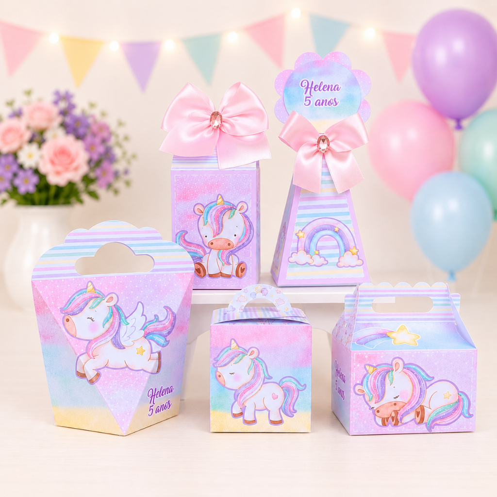 Kit Festa Pegue e Monte Unicórnio Lembrancinha Infantil Personalizada Papelaria Envio Rápido