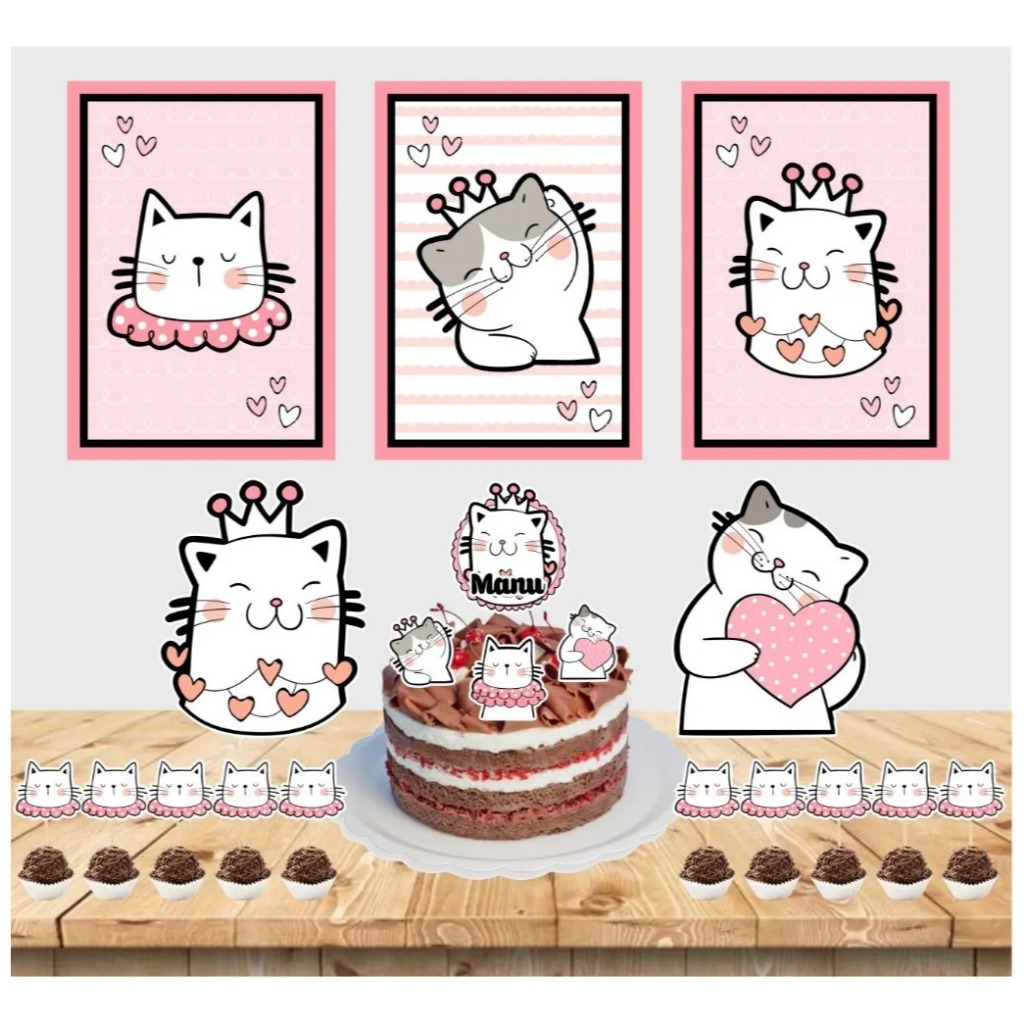 Kit festa em casa personalizado fazemos todos os temas Gatinhos