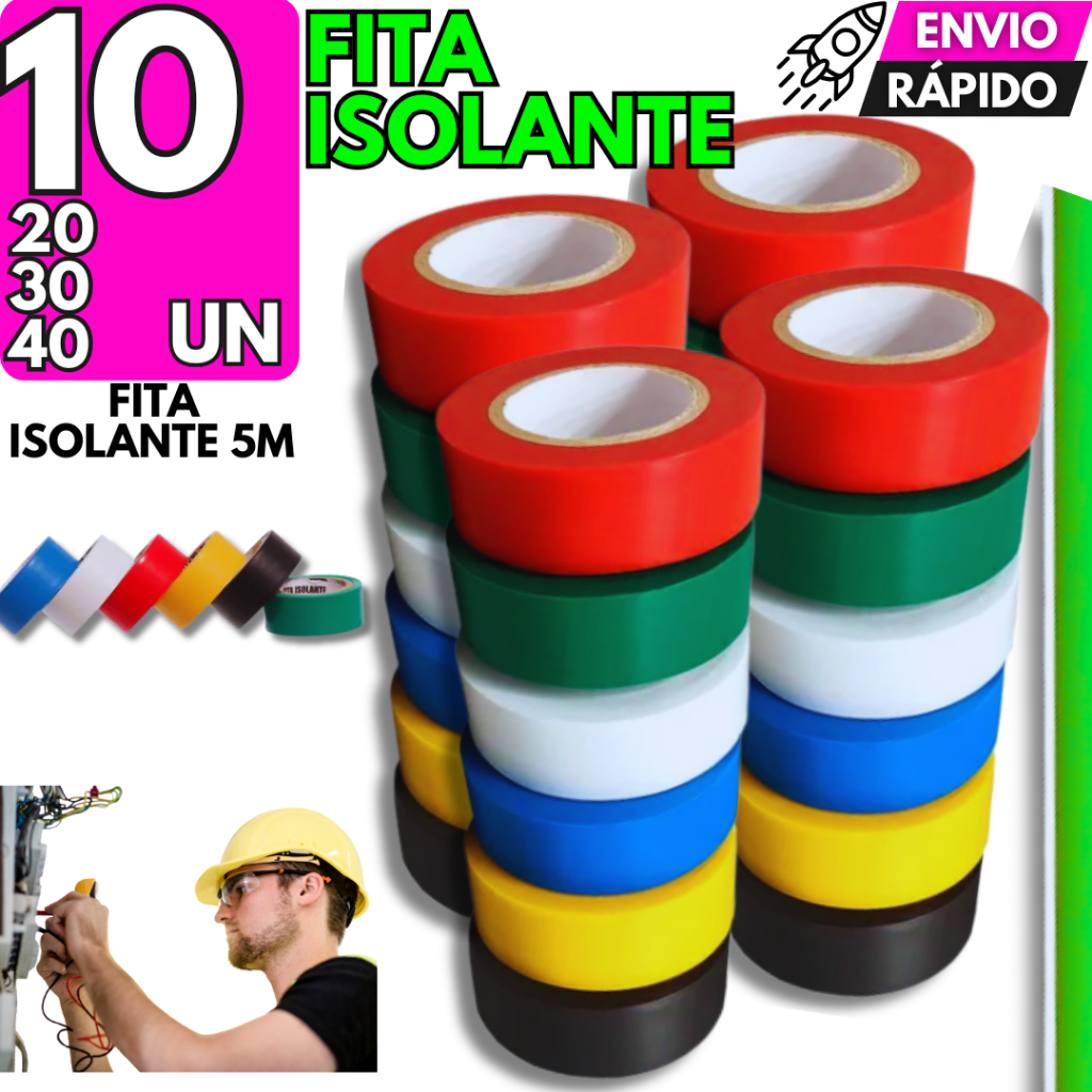 10/40/30/20 Fita Isolante Colorida Antichama Adesiva Fio Isolamento Construção Reparo Eletrica