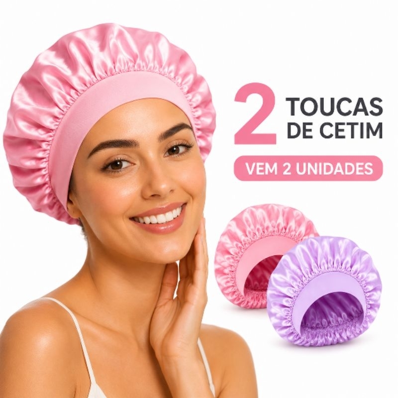 Combo 2 Toucas de Cetim com Faixa Elástica Larga Antifrizz Proteção Capilar
