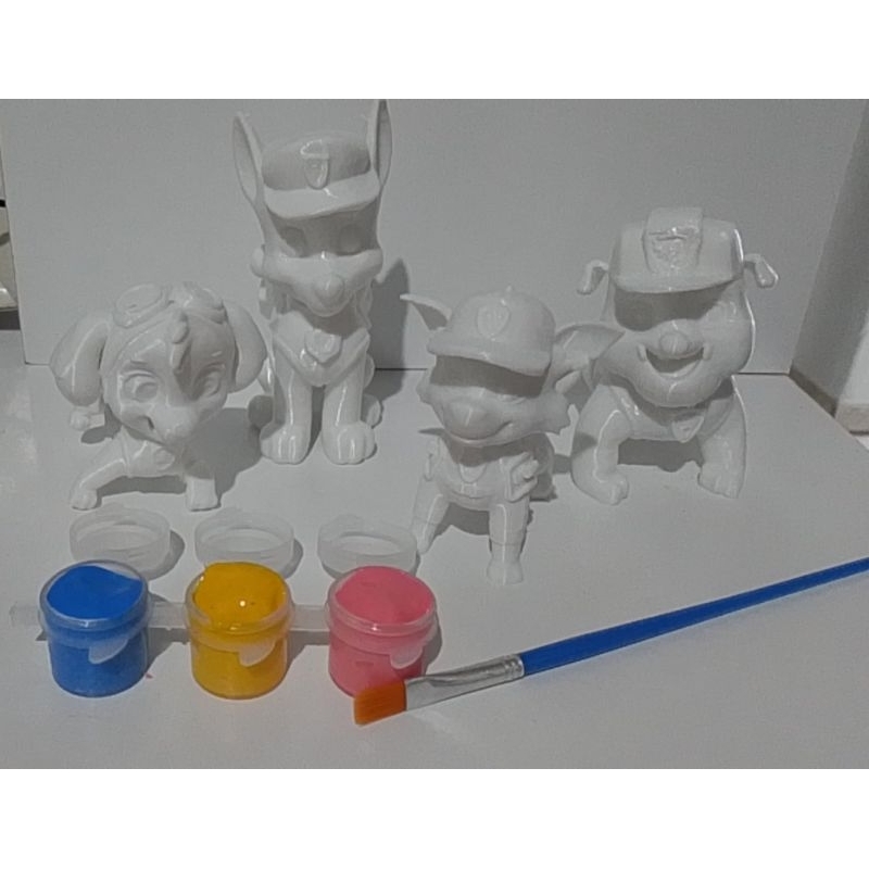 Kit Patrulha Canina para Pintar 4 Peças + Tintas e Pincel Impressão 3D