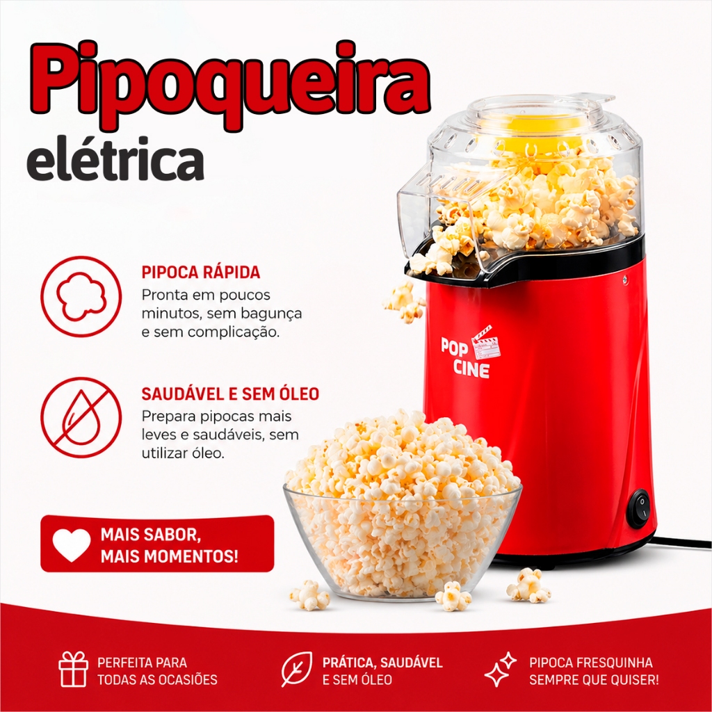 Maquina de Pipoca Pipoqueira Elétrica 1200w Pop Cine Pipoqueira 127v Pipoqueira Sem Óleo Agrat