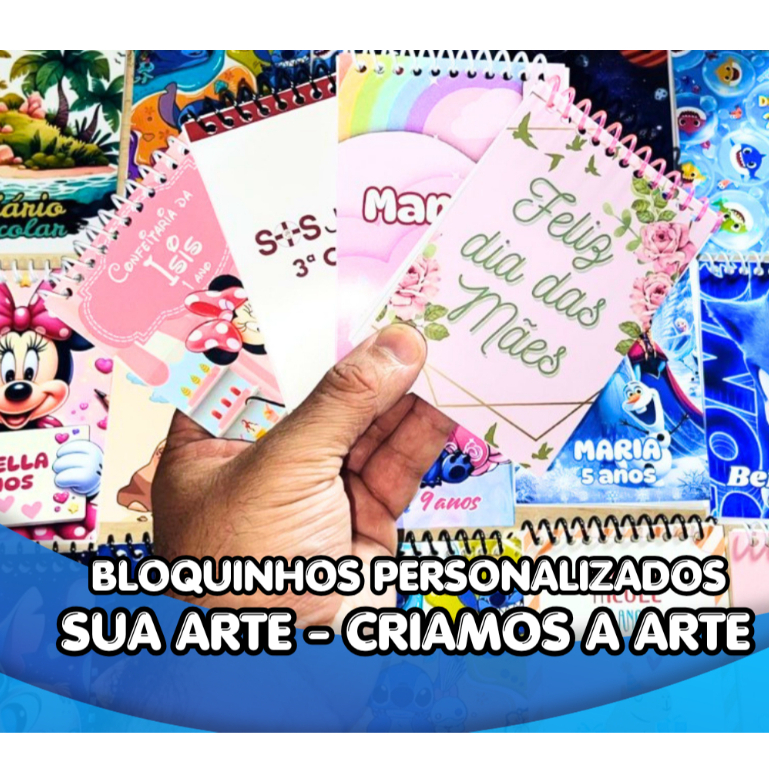 Bloquinhos 20/30/40/50/60 com Sua ARTE / Qualquer tema / Stitch - Criamos A Arte