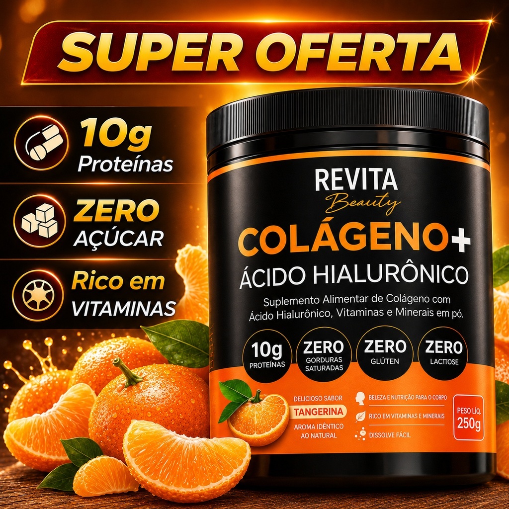 COLAGENO + ÁCIDO HIALURÔNICO REVITA BEAUTY SABOR CRANBERRY, TANGERINA E LIMÃO - ENVIO RAPIDO