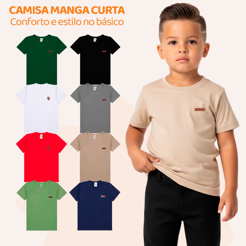 Kit 2 ou 5 Camisetas Manga Curta Infantil Bebê Menino Básica Lisa Masculino Blusa Casual