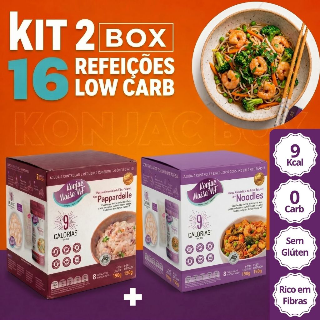 Kit 2 Box Konjac Massa Tipo Macarrão Pappardelle + Noodles Sem Glúten Zero Carb Rende 16 Refeições