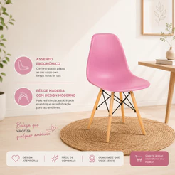 Cadeira Sala de Jantar Eiffel Eames Pés em Madeira Disponível na cor Rosa ou Preta -1 ou 2 Unidades