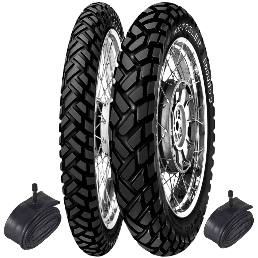 Par Pneu Metzeler 90/90-21' + 120/80-18' ENDURO 3 Xre 300 lander Xr250 Xre300 + Par de Câmaras
