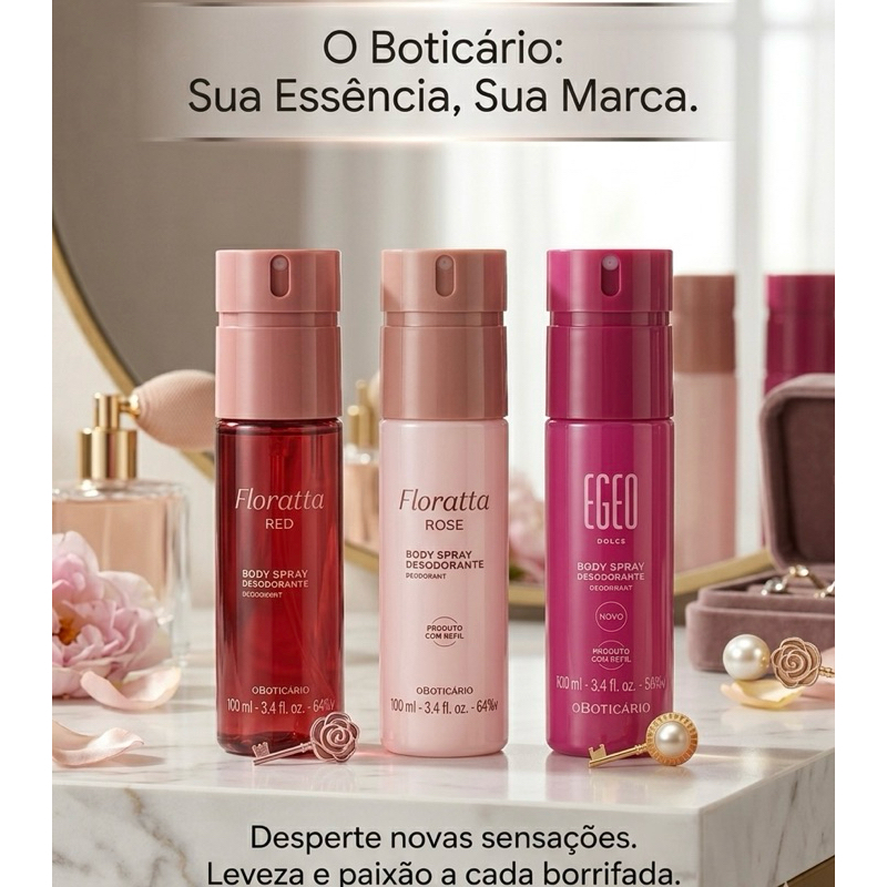 Body Spray Feminino O Boticário Floratta Rose, Floratta  Red, Egeo Dolce,  100ml