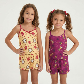 Kit 2 Pijamas Infantis Femininos – Short Doll Estampado para Menina