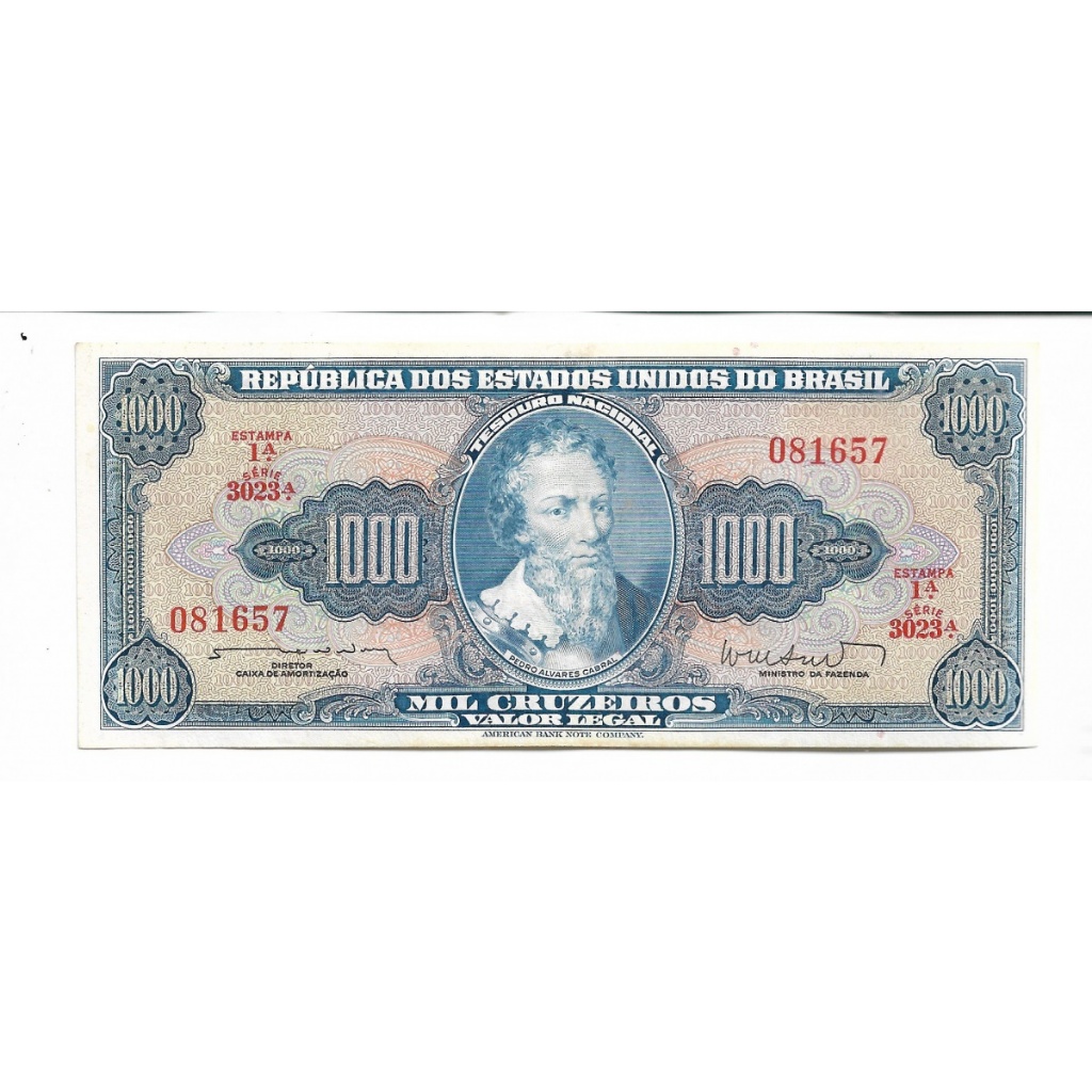 Cédula de 1000 Cruzeiros 1962 1° Estampa C055 Flor de Estampa