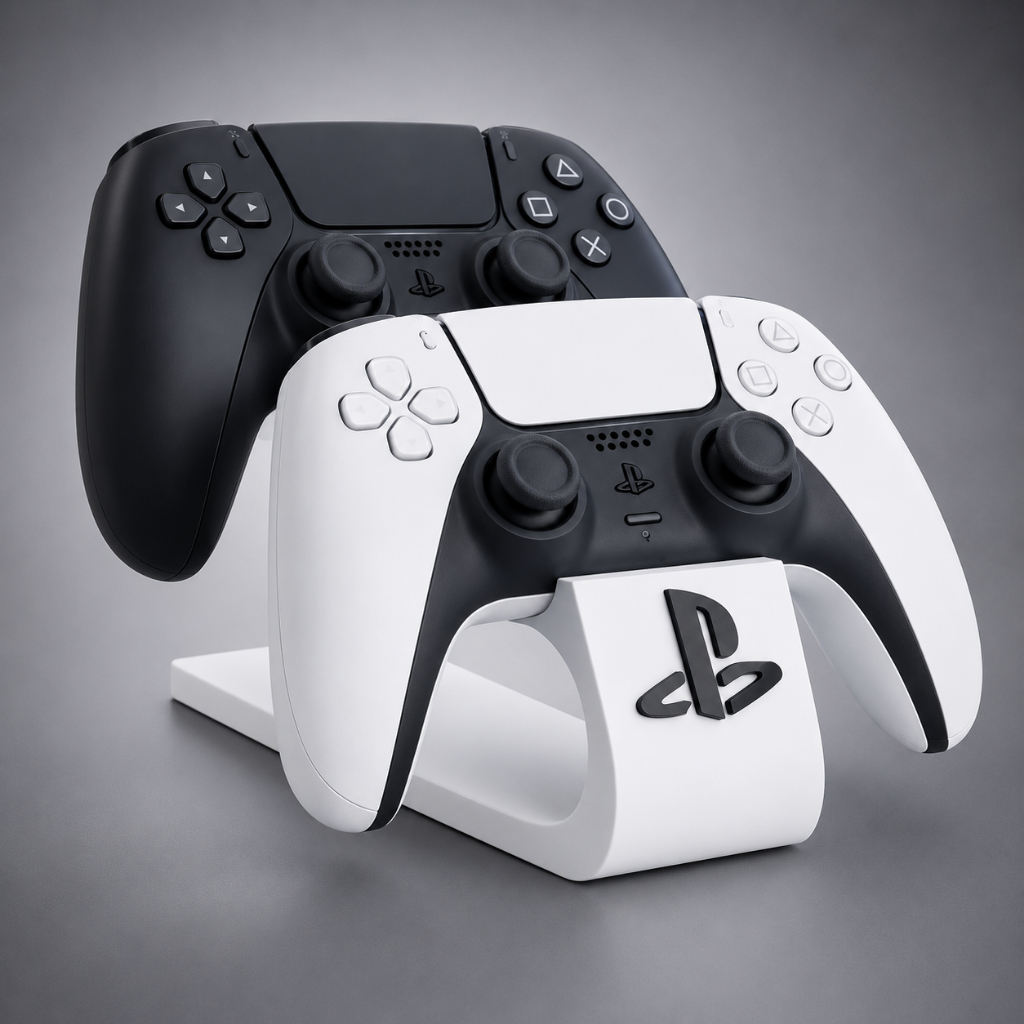 Suporte Duplo para Controle PS5 PS4 Organização Setup Gamer Mesa Preto Branco