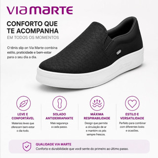 Via Marte Tênis Feminino Slip On Casual Elástico Calce Fácil Original
