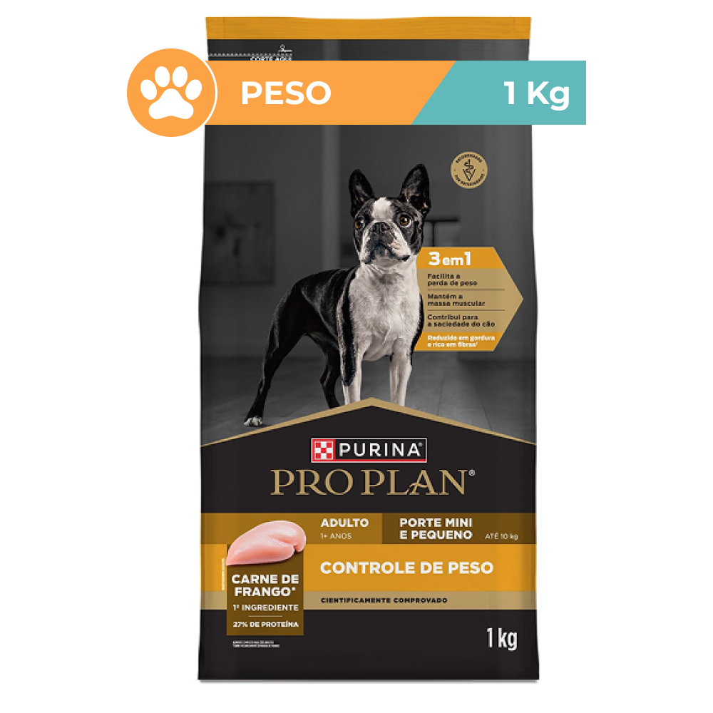 Ração Pro Plan Frango Controle Peso Cães Mini e Pequenos 1kg