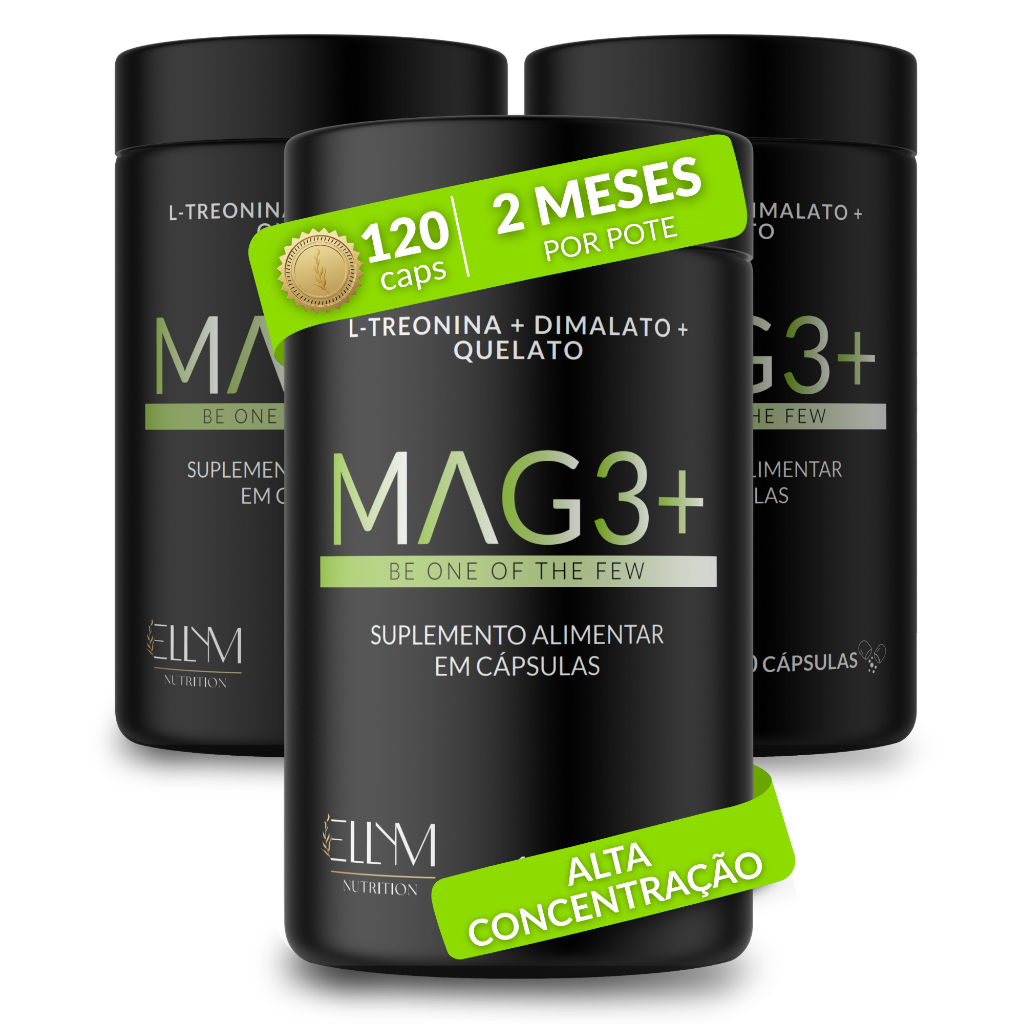 Magnésio 200mg Bisglicinato Óxido Malato + L-Treonina 150mg 120 Cápsulas MAG3+ Ellym Nutrition