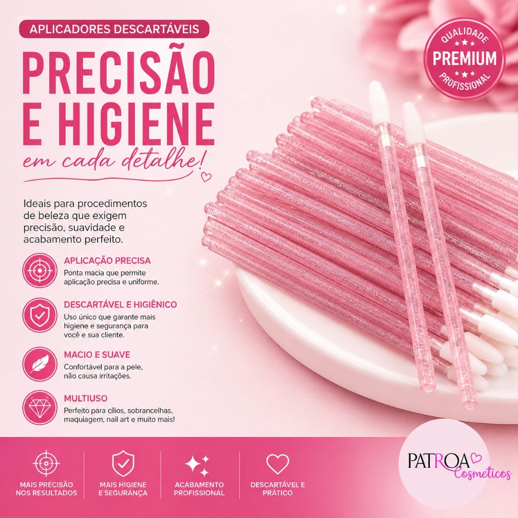 50 Pincel/Aplicador Descartável De Batom Gloss