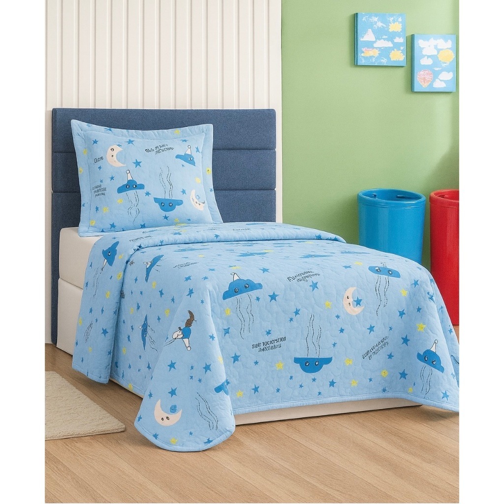 Detalhes do Kit Colcha Infantil Solteiro Matelada Bouti Dupla Face 2 Peças Menino Menina Cobre Leito Infantil 1,60x2,40