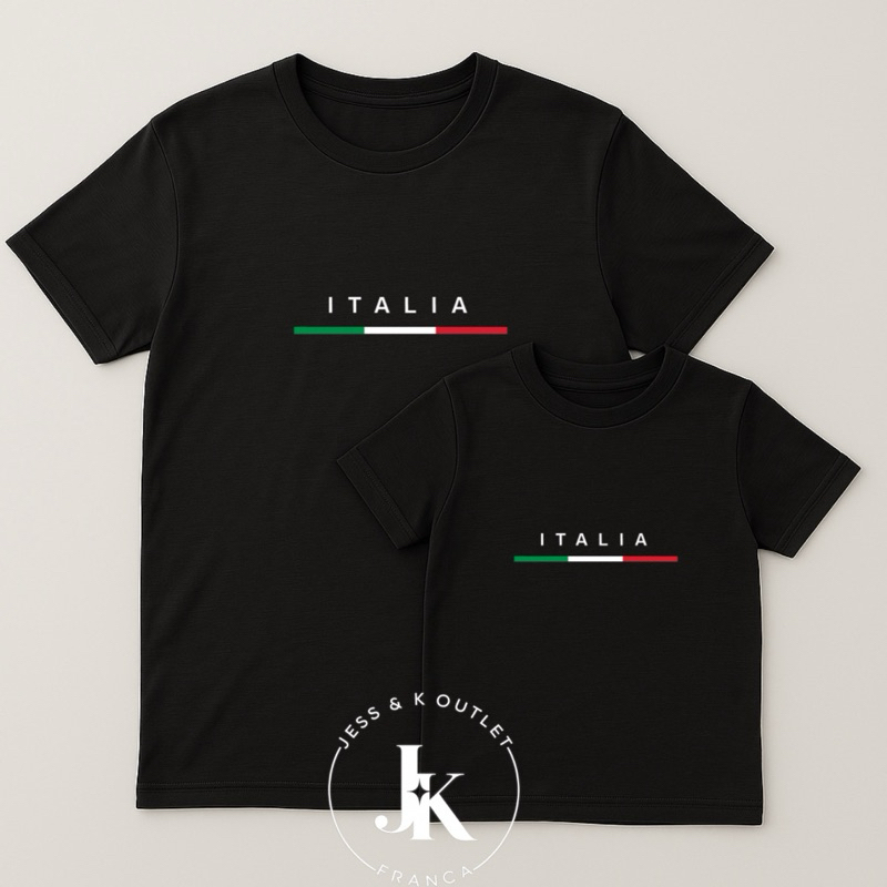 Kit 2 Camisetas Pai e Filho Mãe e Filho Itália Camisetas Preta, Branca e Azul bebê Exclusivo da Loja Jess & K Outlet