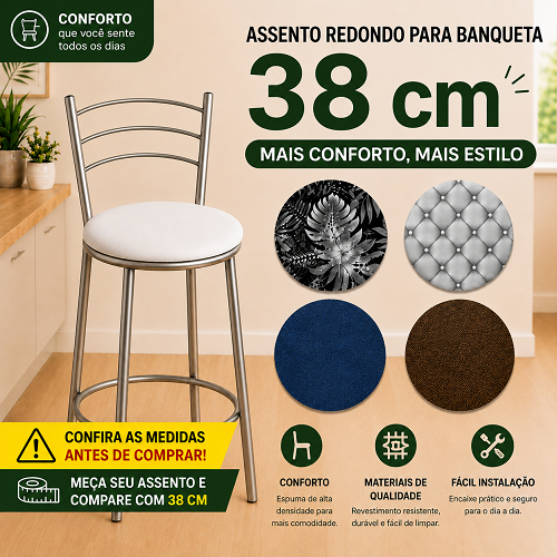 Assento Estofado Banco/Banqueta 38cm em Corino