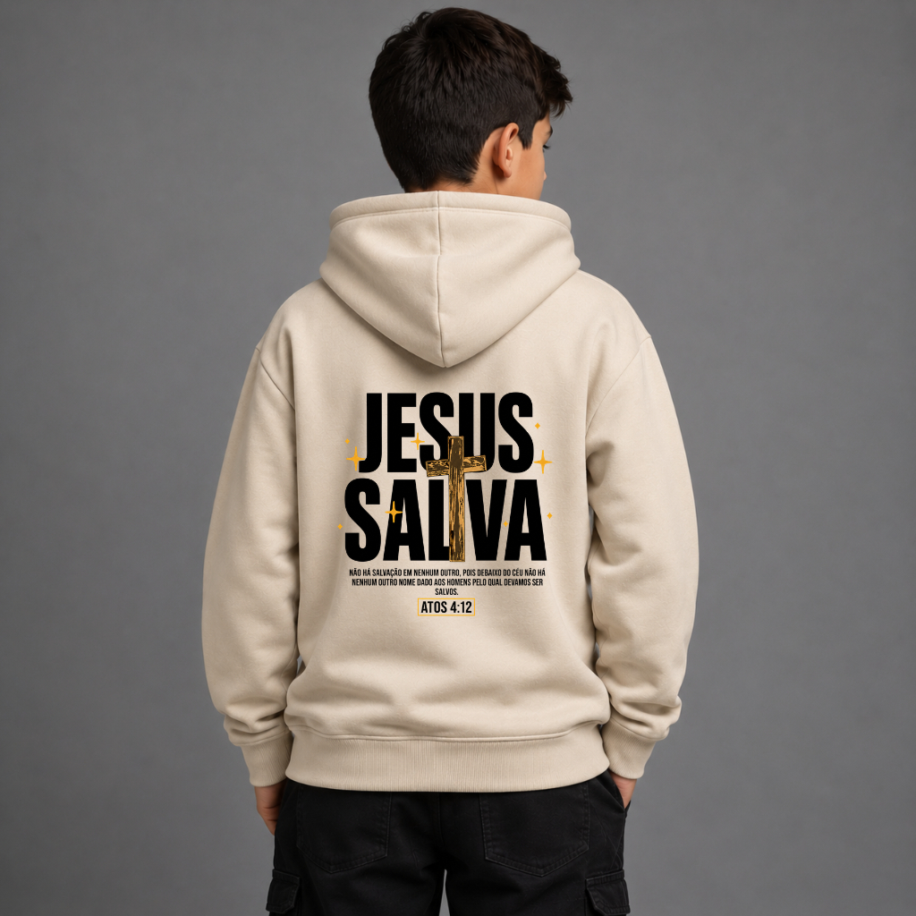 Moletom Infantil Menino Tendencia Estampa Jesus Salva Lançamento Inverno
