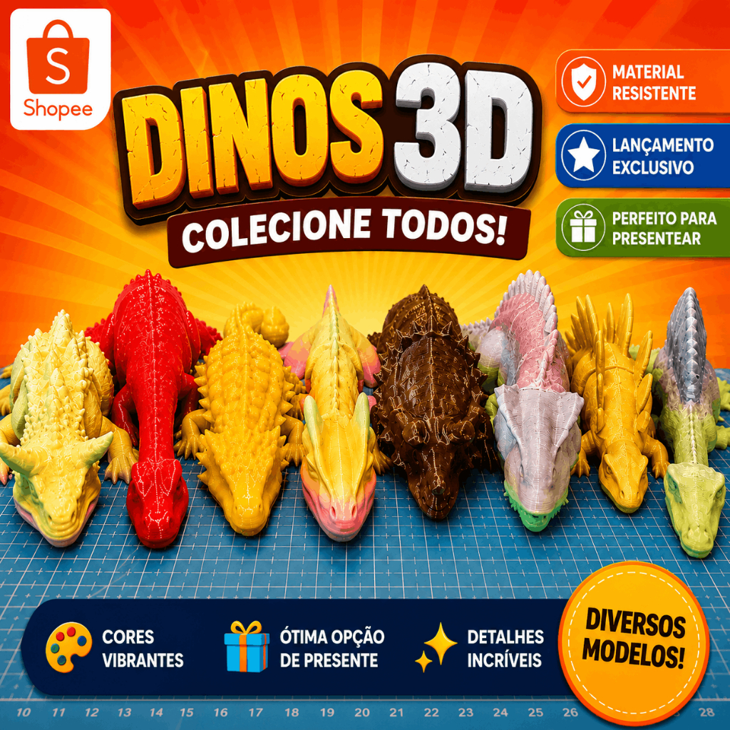 Mini Dinos Flexíveis - 10 unidades Fidget Lembrancinha | Presente Achadinho Infantil Articulados Brinquedo