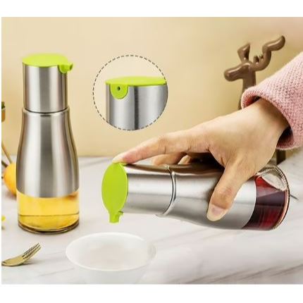 Porta azeite e vinagre galheteiro com bico vidro e aço inox galheteiro 320 ml