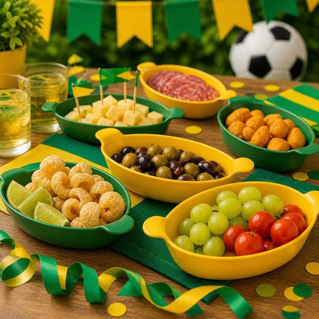 Petisqueira Canoa Barquinha 600ml Plástico Resistente Kit 3 á 24un. Tema Copa Brasil Petisco/Jogo/Festa/Bar/Comemoração.