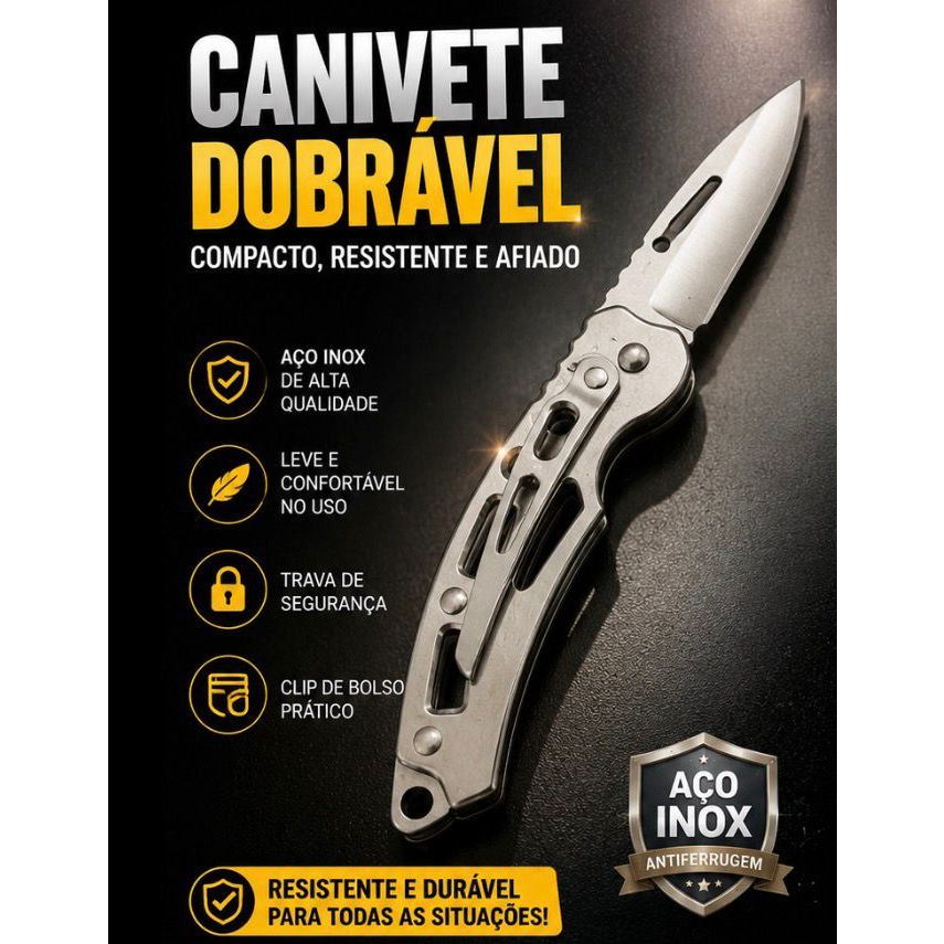 Canivete Dobrável Aço Inox Resistente para Atividades Chaveiro EDC Camping Pesca Trilha e Emergências-BW7275