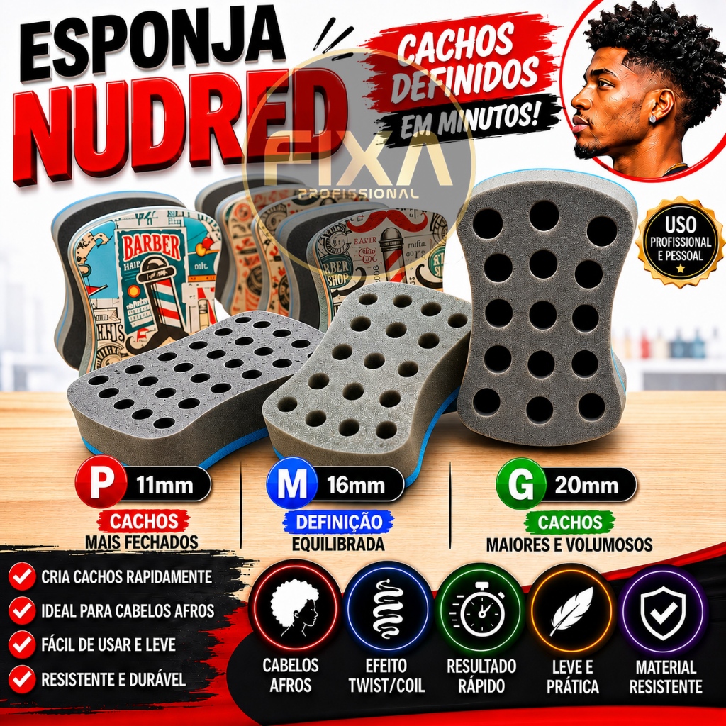 Esponja Nudred para enrolar cabelos afro - Afrostyle. P - M ou G