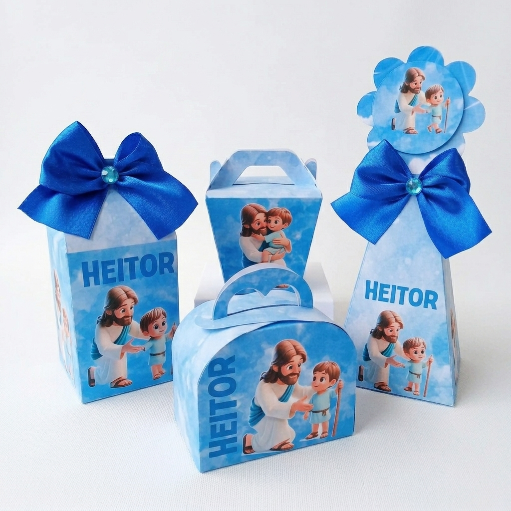 Kit Caixinhas Religioso Personalizado Festa Infantil Lembrancinha Mesa Decorada