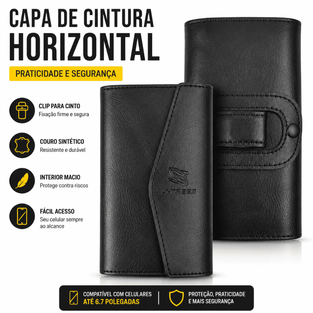 Capa Celular De Cinta Couro Sintético Tam 6.7 Polegadas Clip Horizontal Suporte