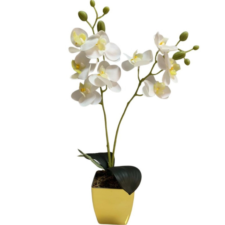 Orquídea Artificial com Vaso Dourado Arranjo Decorativo Planta Artificial Elegante Sala Casa Escritório