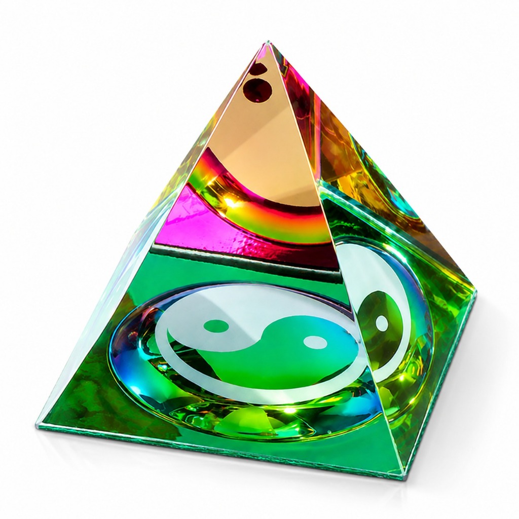 Pirâmide Yin Yang Cristal Decorativo Feng Shui Energia Harmonia