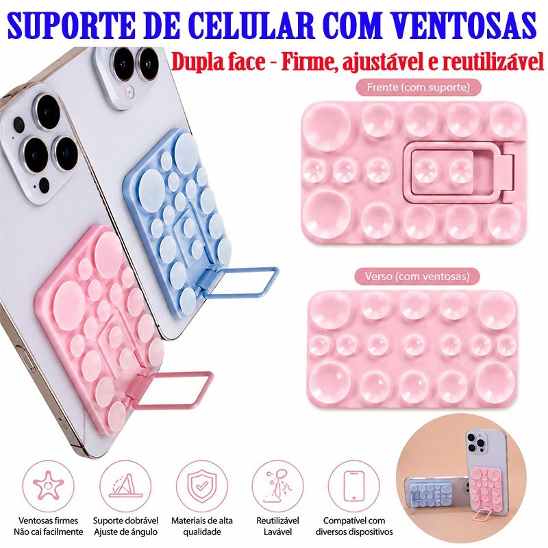Suporte de Celular com Ventosa Dupla e Suporte Ajustável | Fixação Forte para Vídeos, Lives e Séries