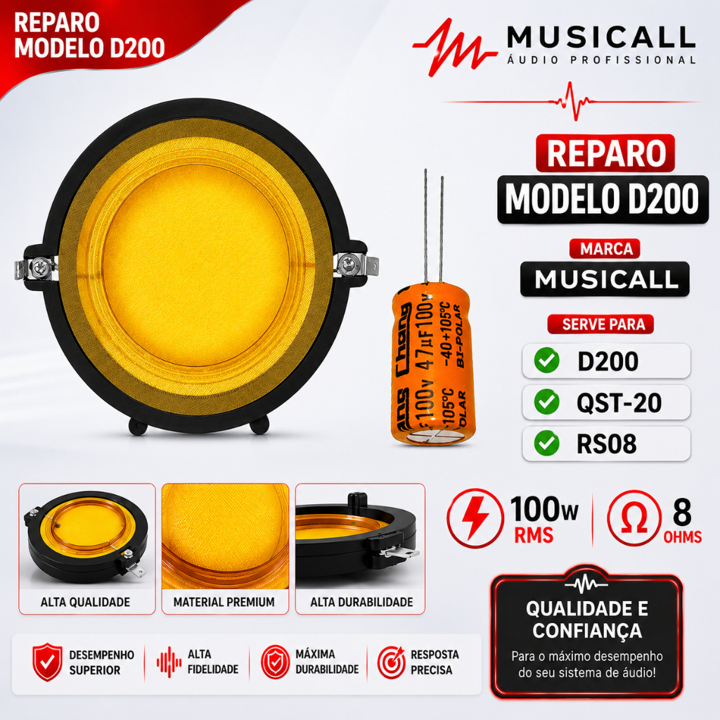1 Reparo Para Corneta Driver D200 Com Capacitor De Driver Som Profissional Som Residencial Som Automotivo