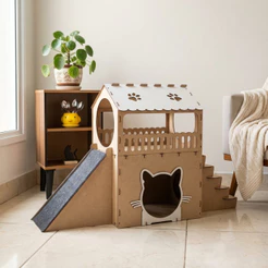 Casinha de Gato 2 Andares Playground Rampa Arranhador Toca Felino Brinquedo Degrau Casa