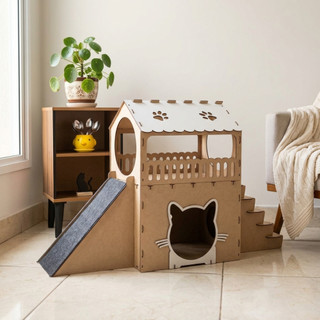 Casinha de Gato 2 Andares Playground Rampa Arranhador Toca Felino Brinquedo Degrau Casa