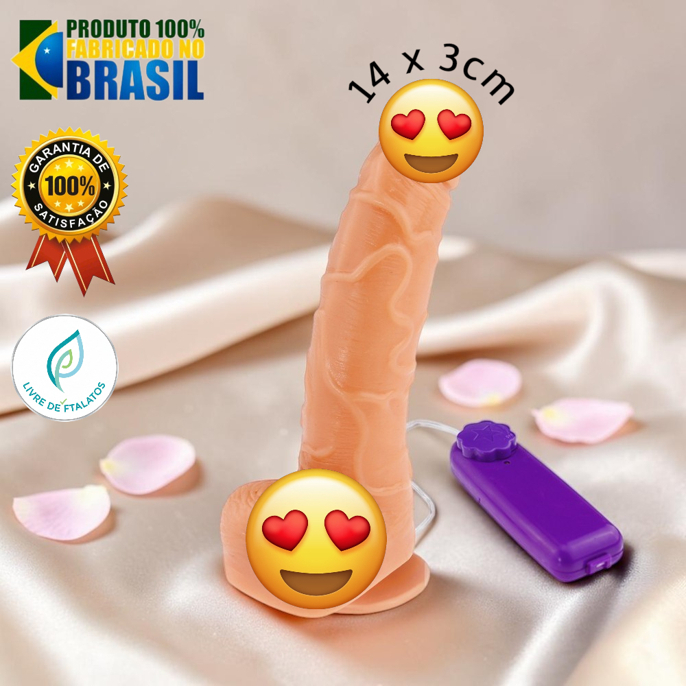 Prótese de Silicone com Vibrador e Ventosa FORTE 14X3cm