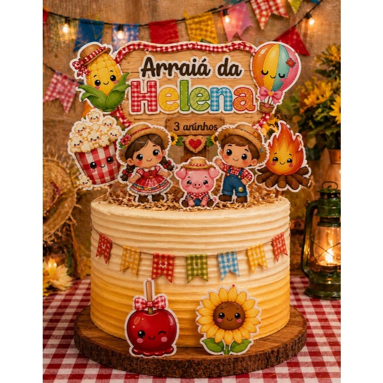 Topo de bolo Tema Festa Junina -Personalisavél- Envio Rapido
