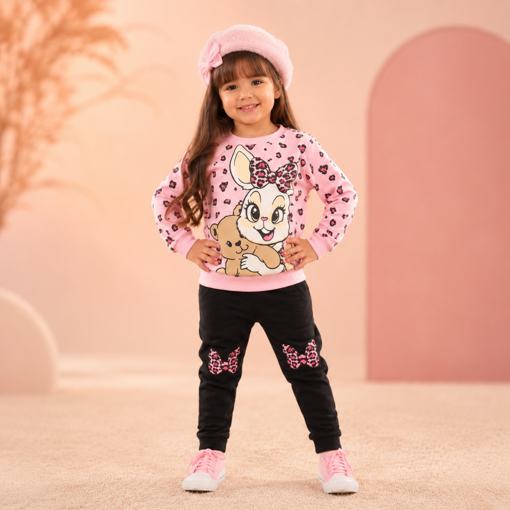 Conjunto Moletom Estampa Oncinha 3 Peças Menina Infantil Blusa + Calça + Boina Presente Passeio