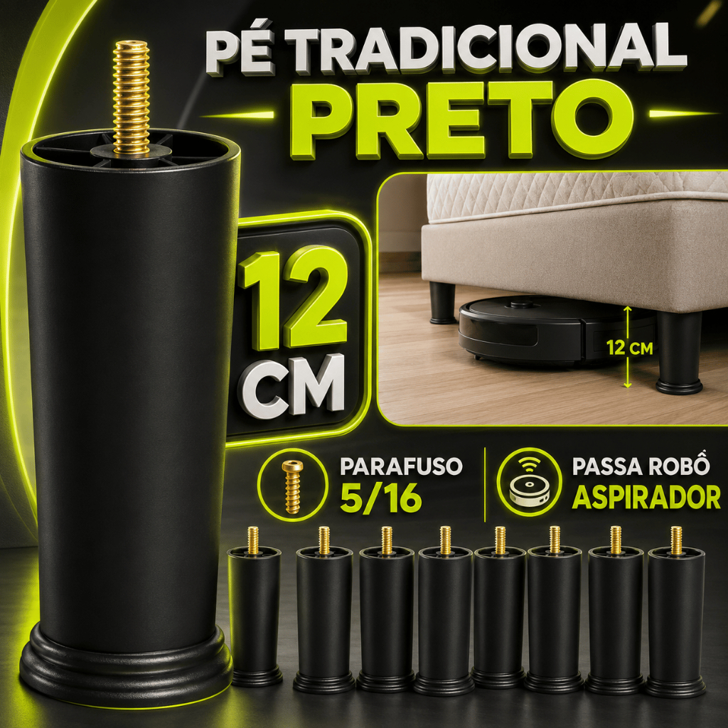 Kit 6 Pés para Cama Box Reforçado 12cm | Fixação com Parafuso | Base Segura