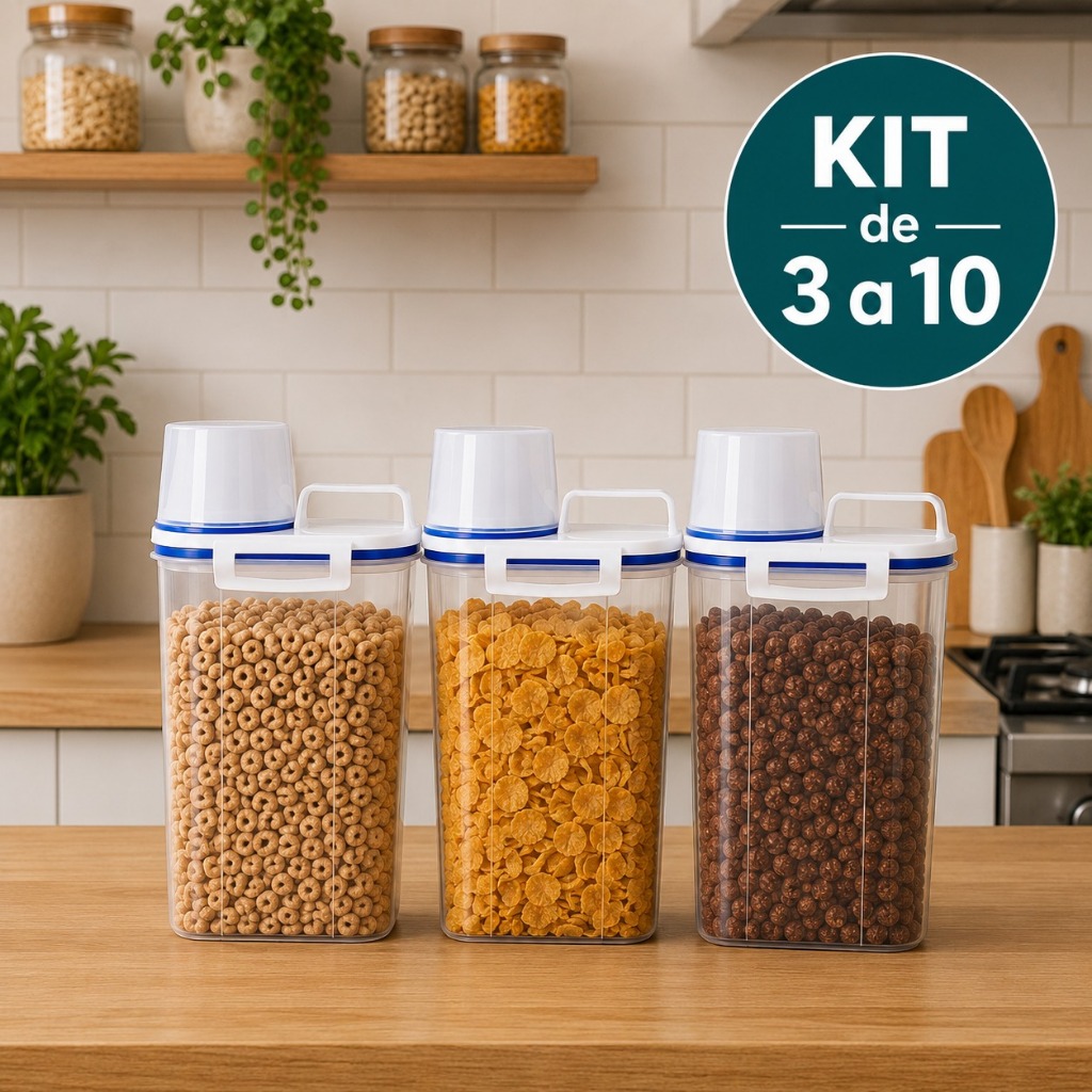 Kit 3 a 10 Potes Herméticos 2L Porta Cereais Com Vedação Grãos Farinha Arroz Mantimentos Organização Total Cozinha