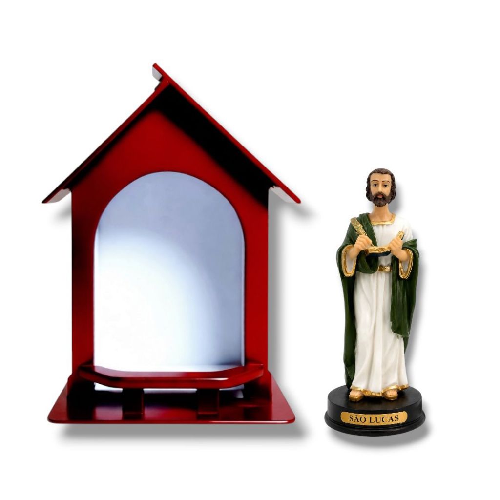 Imagem São Lucas Resina 15cm Capela Oratorio Madeira com Vidro