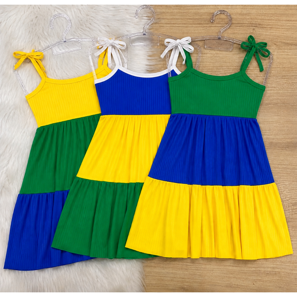Vestido Infantil Brasil Copa Do Mundo 3 Marias Menina Blogueirinha estiloso fresquinho