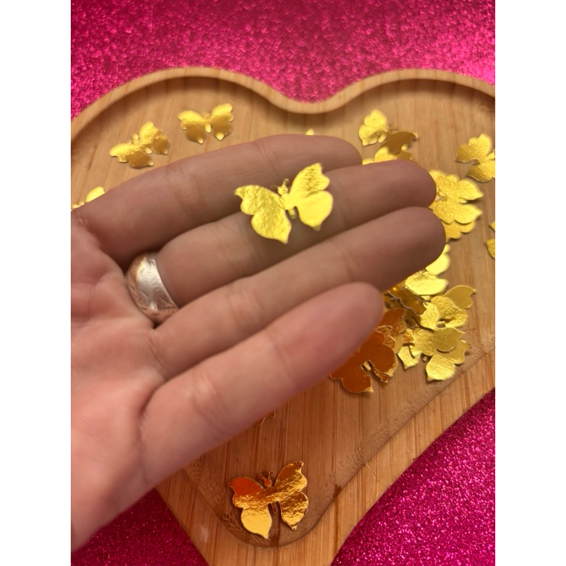100 Mini Borboletas Douradas 2cm Lamicote 180g | Aplique Festa Jardim, Lembrancinhas e Caixinhas