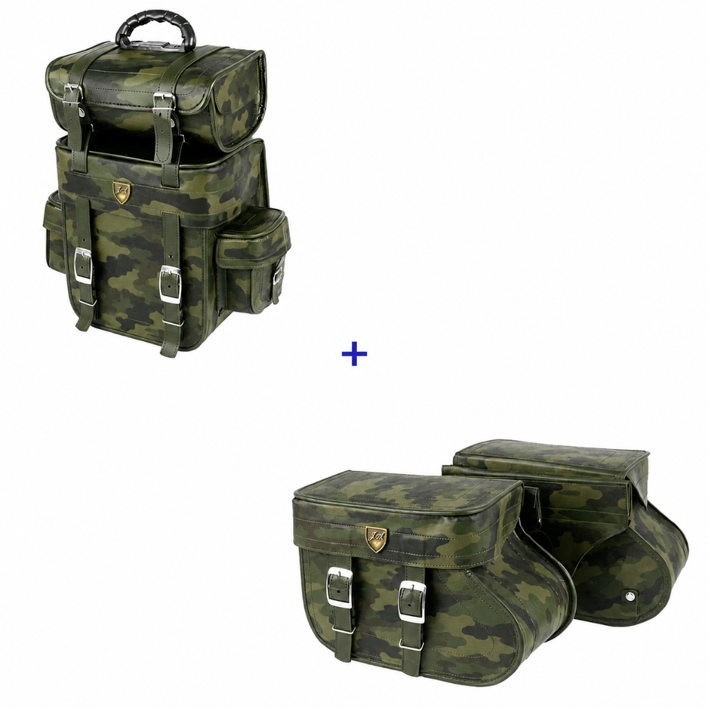 kit de alforge com alforge lateral 18 litros mais bolsa de 25 litros camuflado