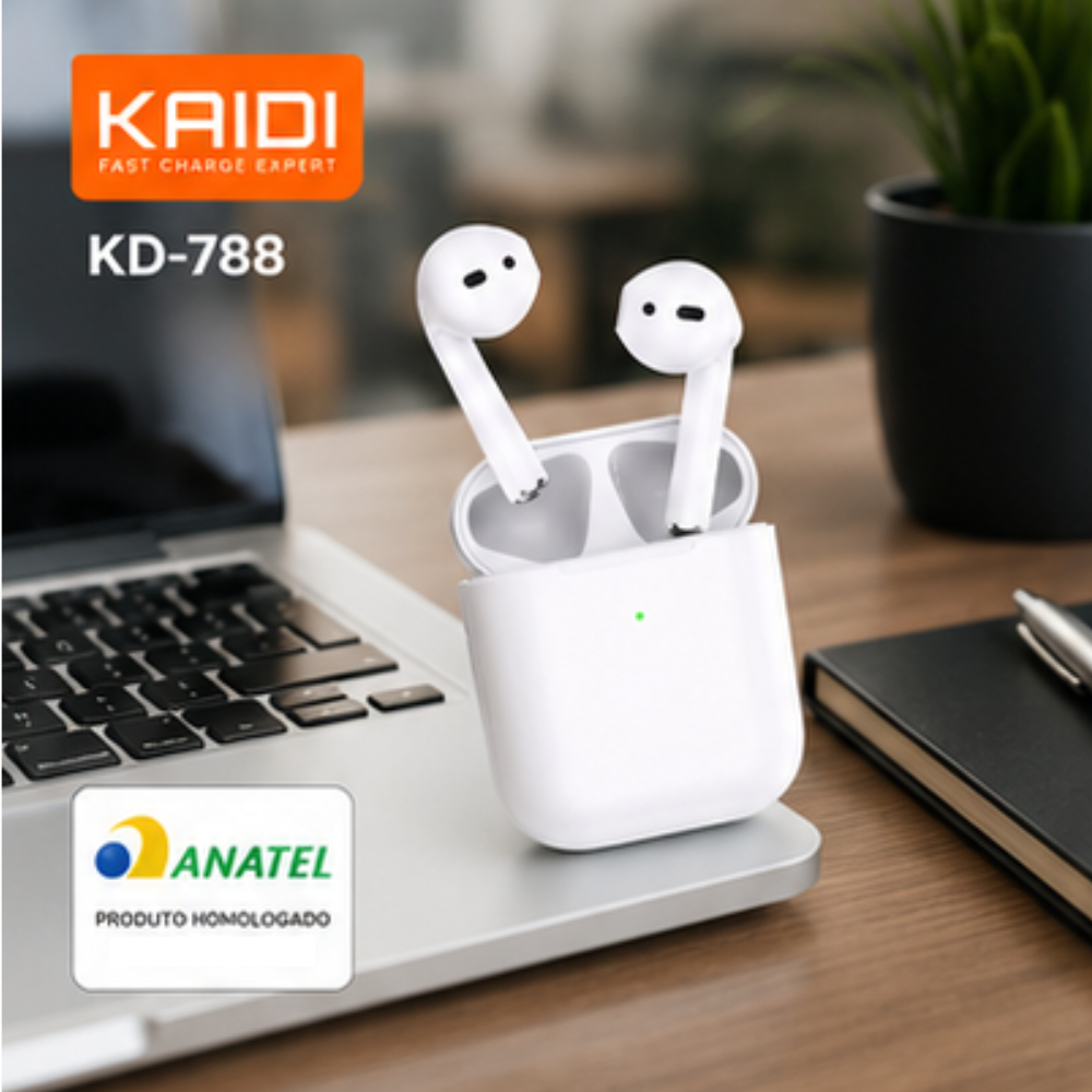 Fone de ouvido Bluetooth sem fio Tws Kaidi Kd-788 Original Barato Com Microfone + Case Promoção